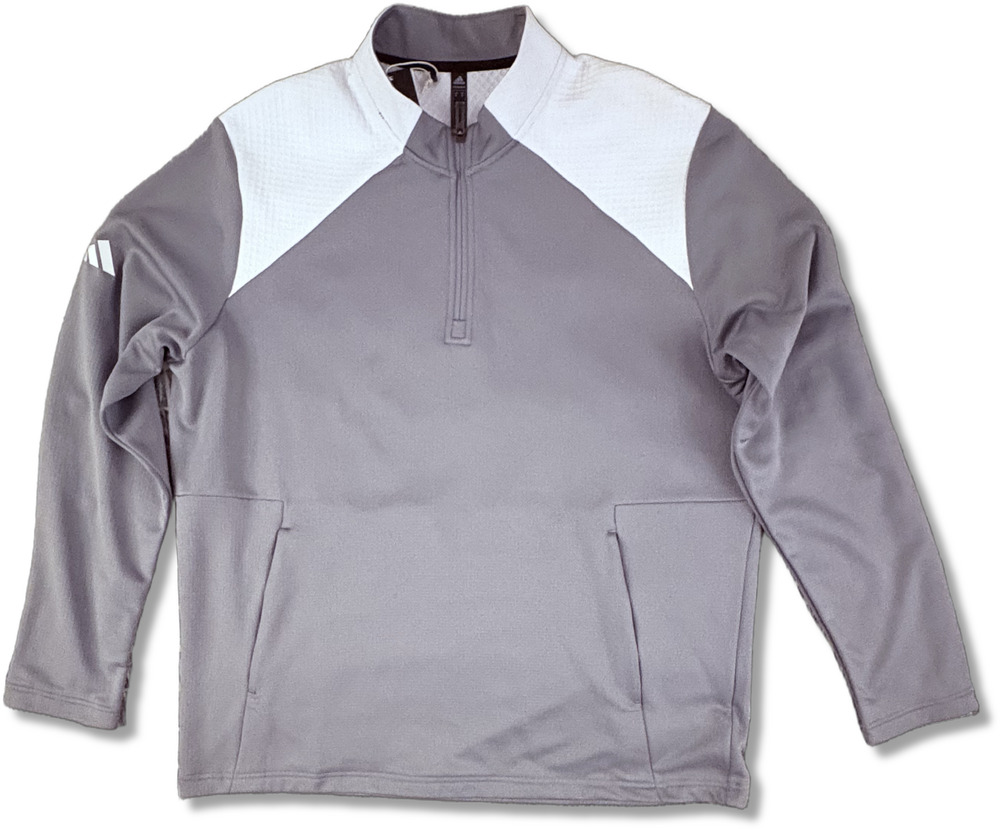 Adidas Primegreen Textured Mixed Media Quarter-Zip Pullover Gray White XL H51235